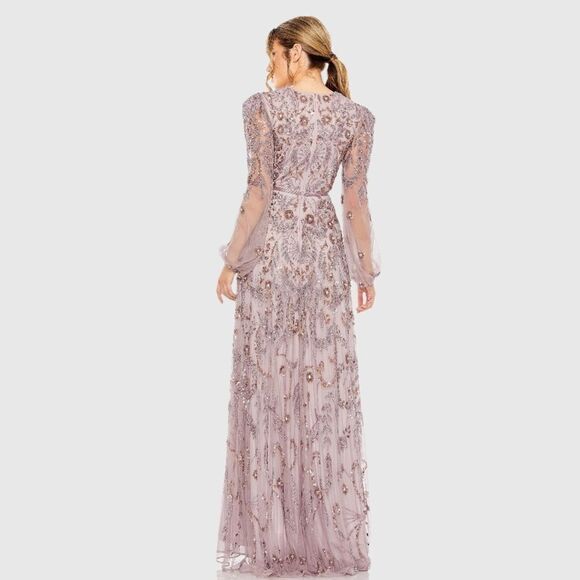 MAC DUGGAL $798 93930 Purple Puff Sleeve Embellished A Line Gown Dress - Picture 4 of 14
